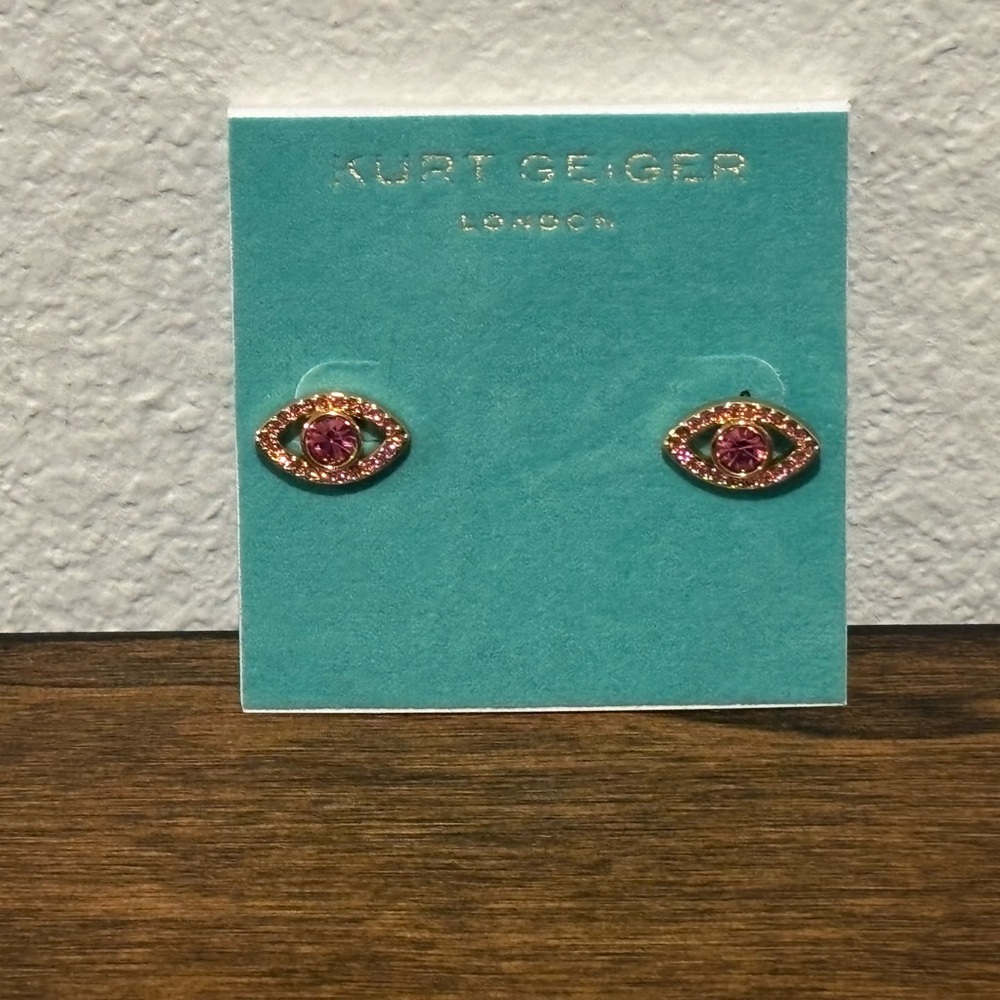 Kurt Geiger Gold and Pink Eye Earrings